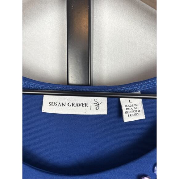 Susan Graver Liquid Knit Midi Shift Dress Women's Large Blue Beaded Neckline - Picture 6 of 10